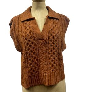 Retro Rust Knit Sweater Vest XL Preppy Sleeveless Retro Collar Minimalist Top